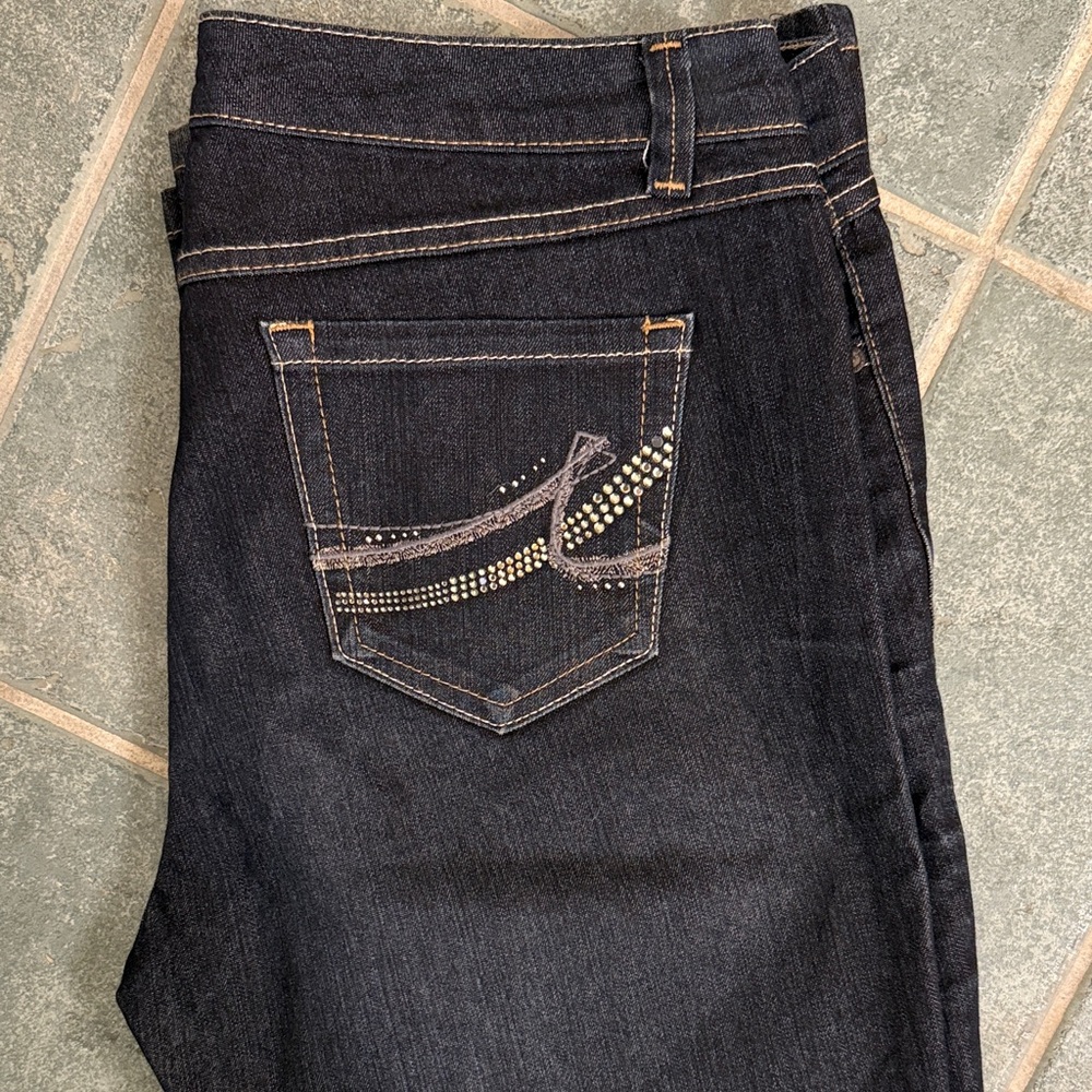 Nine West Dark Blue Flare Jeans with Rhinestone Pocket